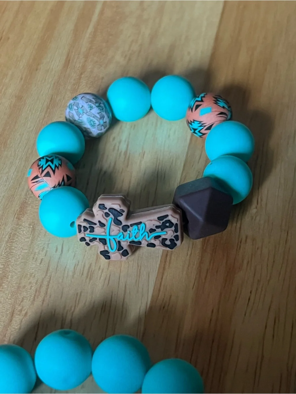 Kids Turquoise Beaded Bracelet with Faith Charm B154